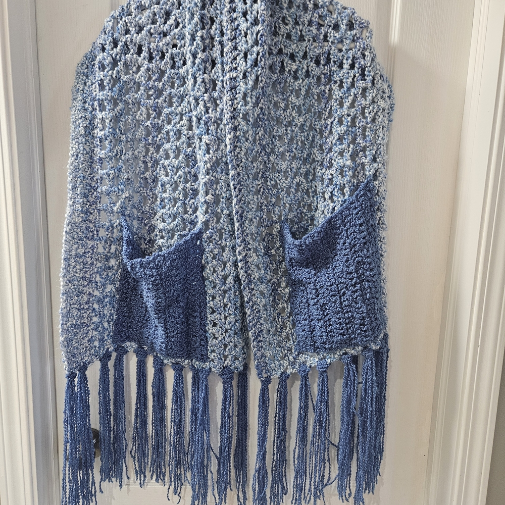 Made With 🫶 Blue Crochet Scarf with Fringe